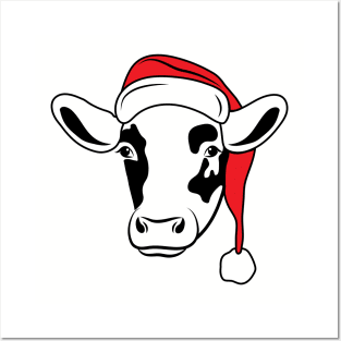 Cow Reindeer Hat Santa Christmas Lights Posters and Art